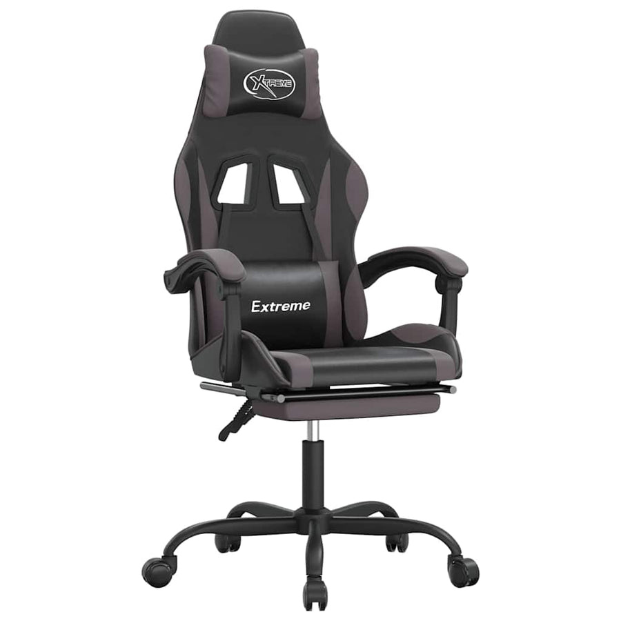 Swivel Gaming Chair with Footrest Black&Grey Faux Leather