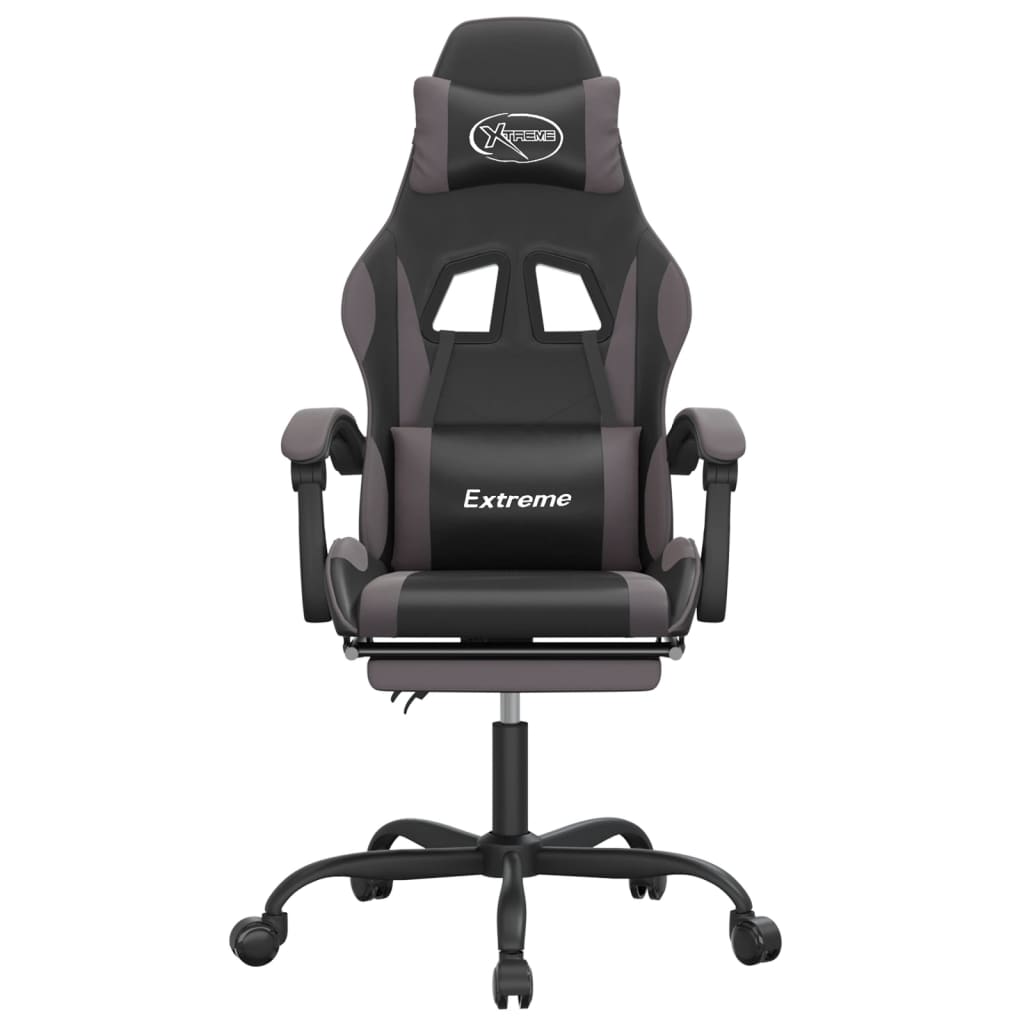 Swivel Gaming Chair with Footrest Black&Grey Faux Leather