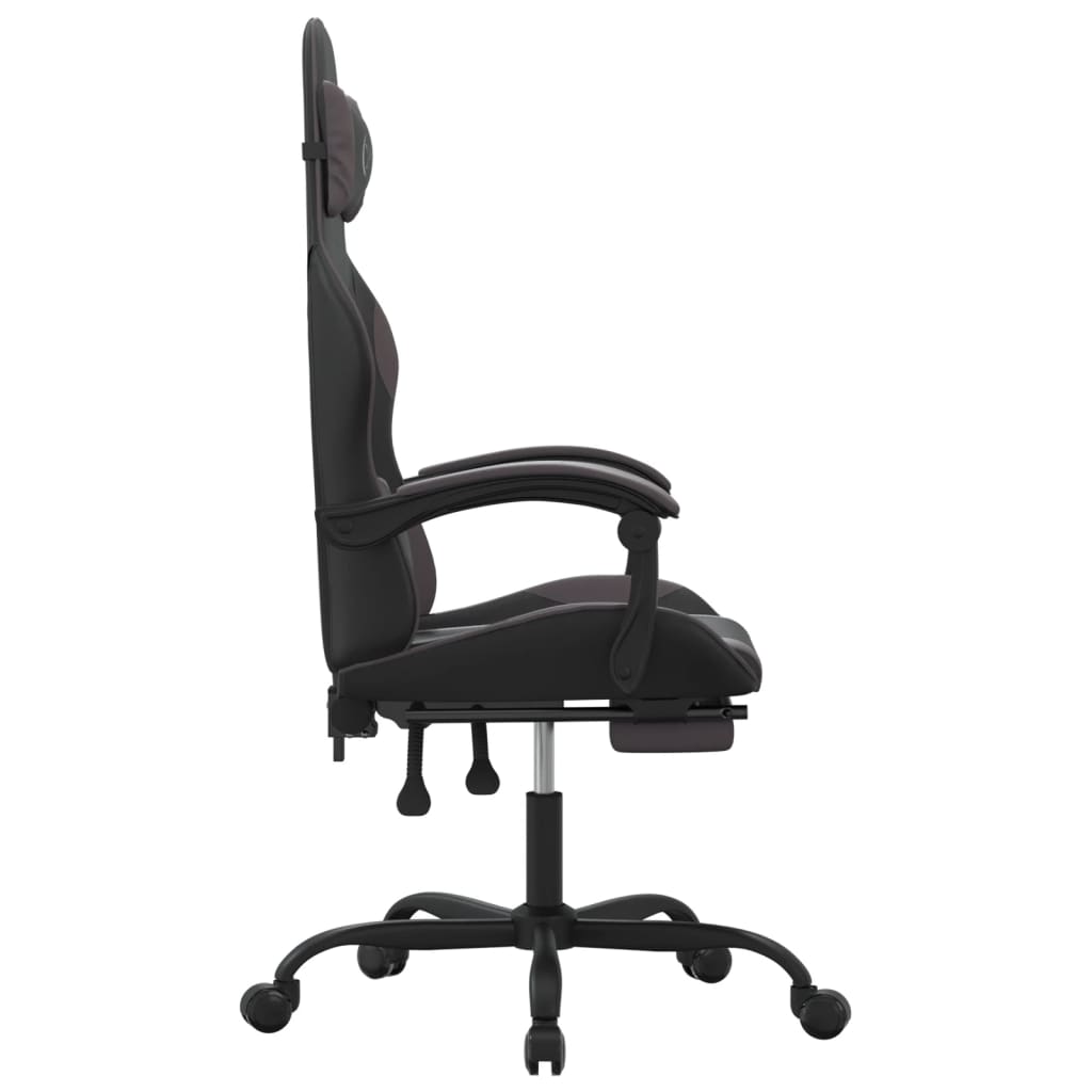 Swivel Gaming Chair with Footrest Black&Grey Faux Leather