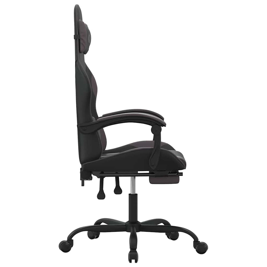 Swivel Gaming Chair with Footrest Black&Grey Faux Leather
