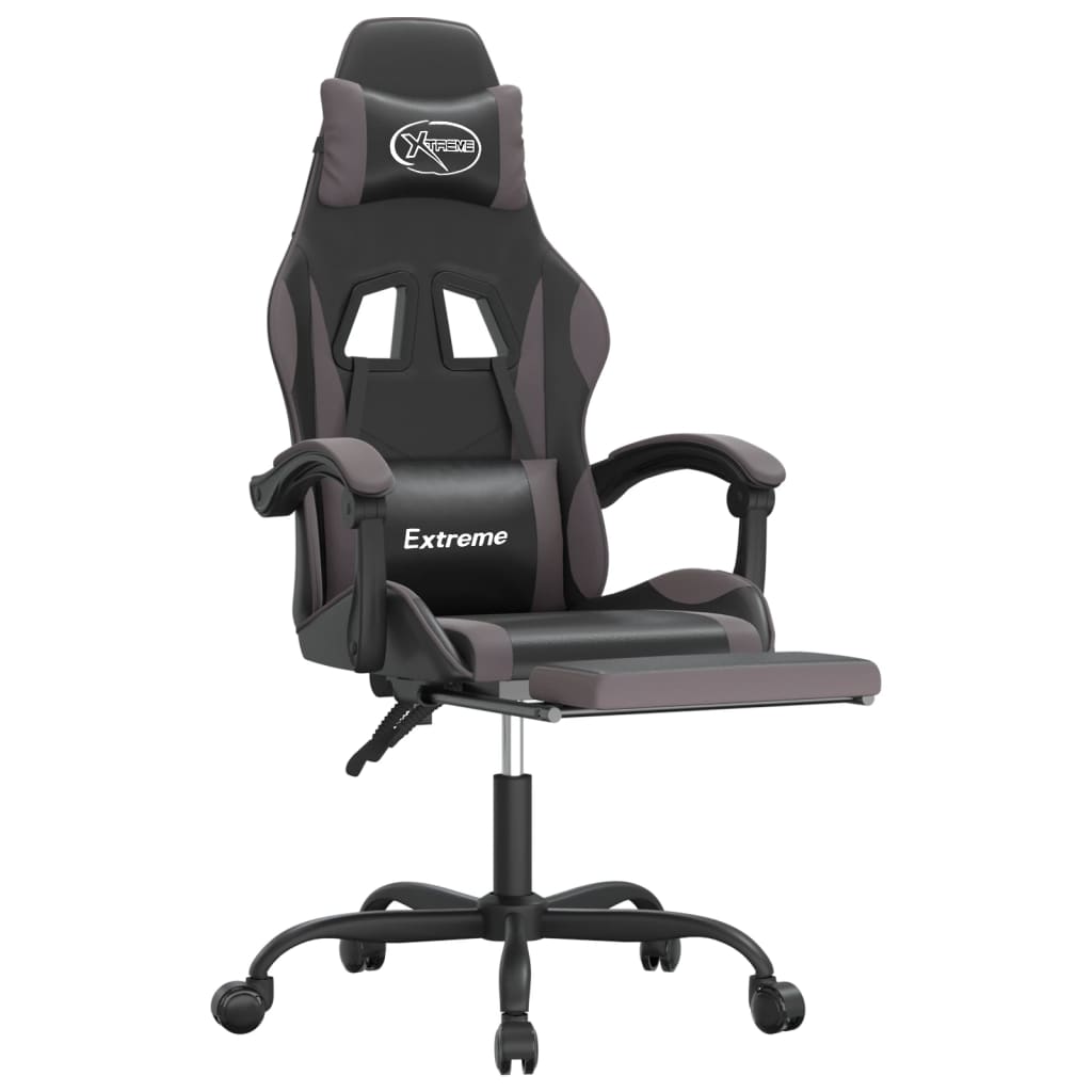 Swivel Gaming Chair with Footrest Black&Grey Faux Leather