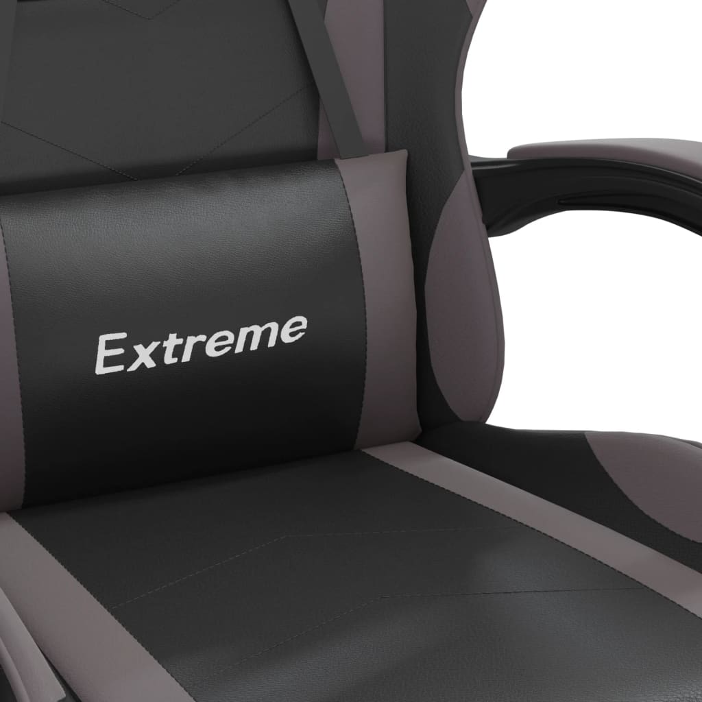 Swivel Gaming Chair with Footrest Black&Grey Faux Leather