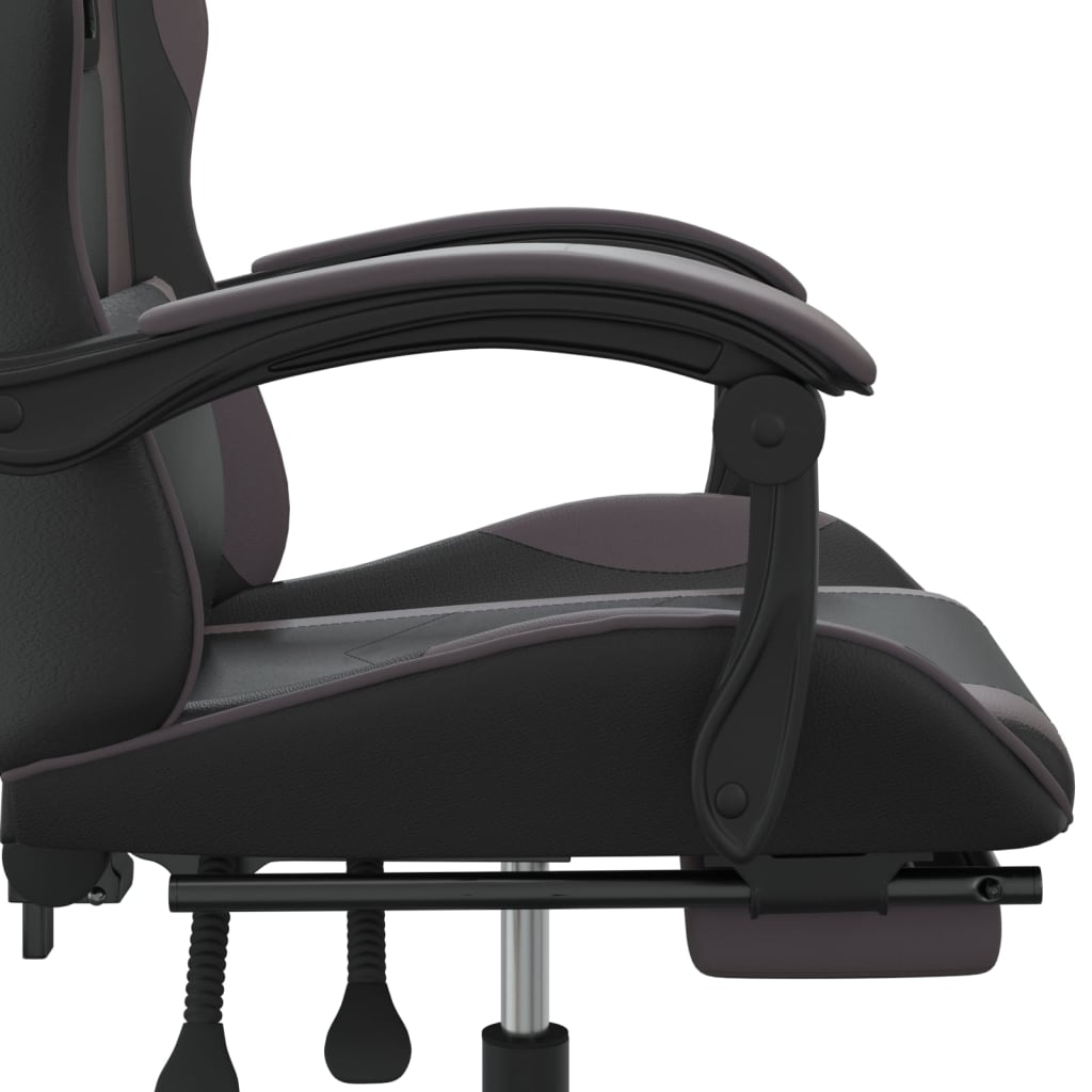 Swivel Gaming Chair with Footrest Black&Grey Faux Leather