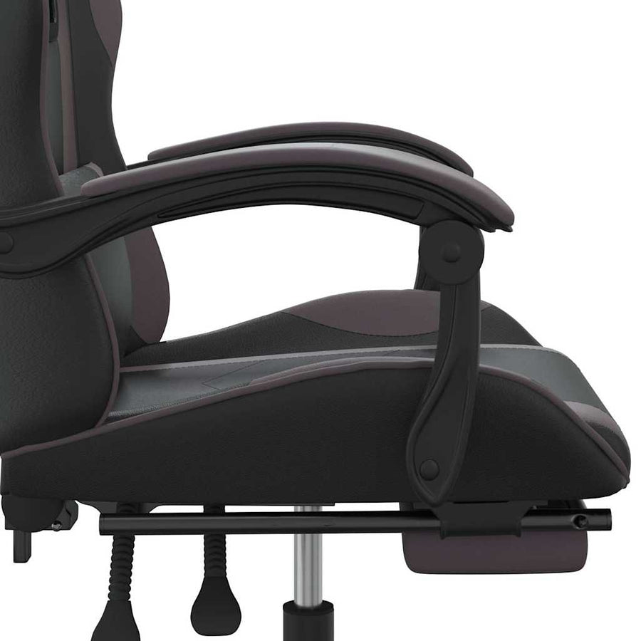 Swivel Gaming Chair with Footrest Black&Grey Faux Leather