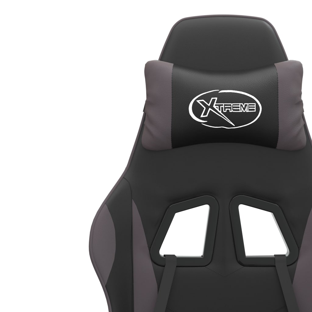 Swivel Gaming Chair with Footrest Black&Grey Faux Leather