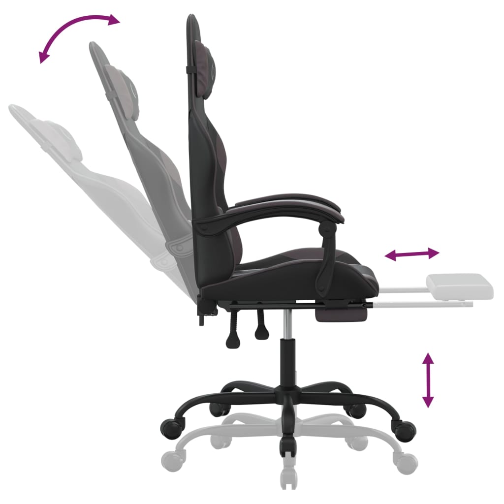 Swivel Gaming Chair with Footrest Black&Grey Faux Leather