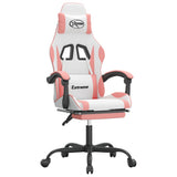 Swivel Gaming Chair with Footrest White&Pink Faux Leather