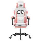 Swivel Gaming Chair with Footrest White&Pink Faux Leather