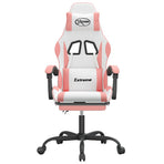 Swivel Gaming Chair with Footrest White&Pink Faux Leather