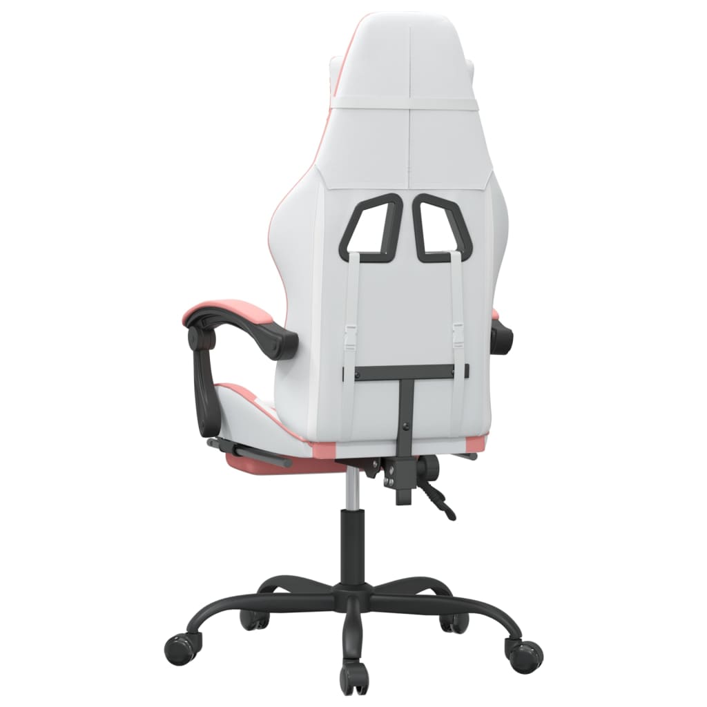 Swivel Gaming Chair with Footrest White&Pink Faux Leather