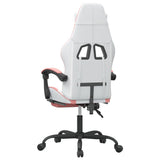 Swivel Gaming Chair with Footrest White&Pink Faux Leather