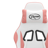 Swivel Gaming Chair with Footrest White&Pink Faux Leather