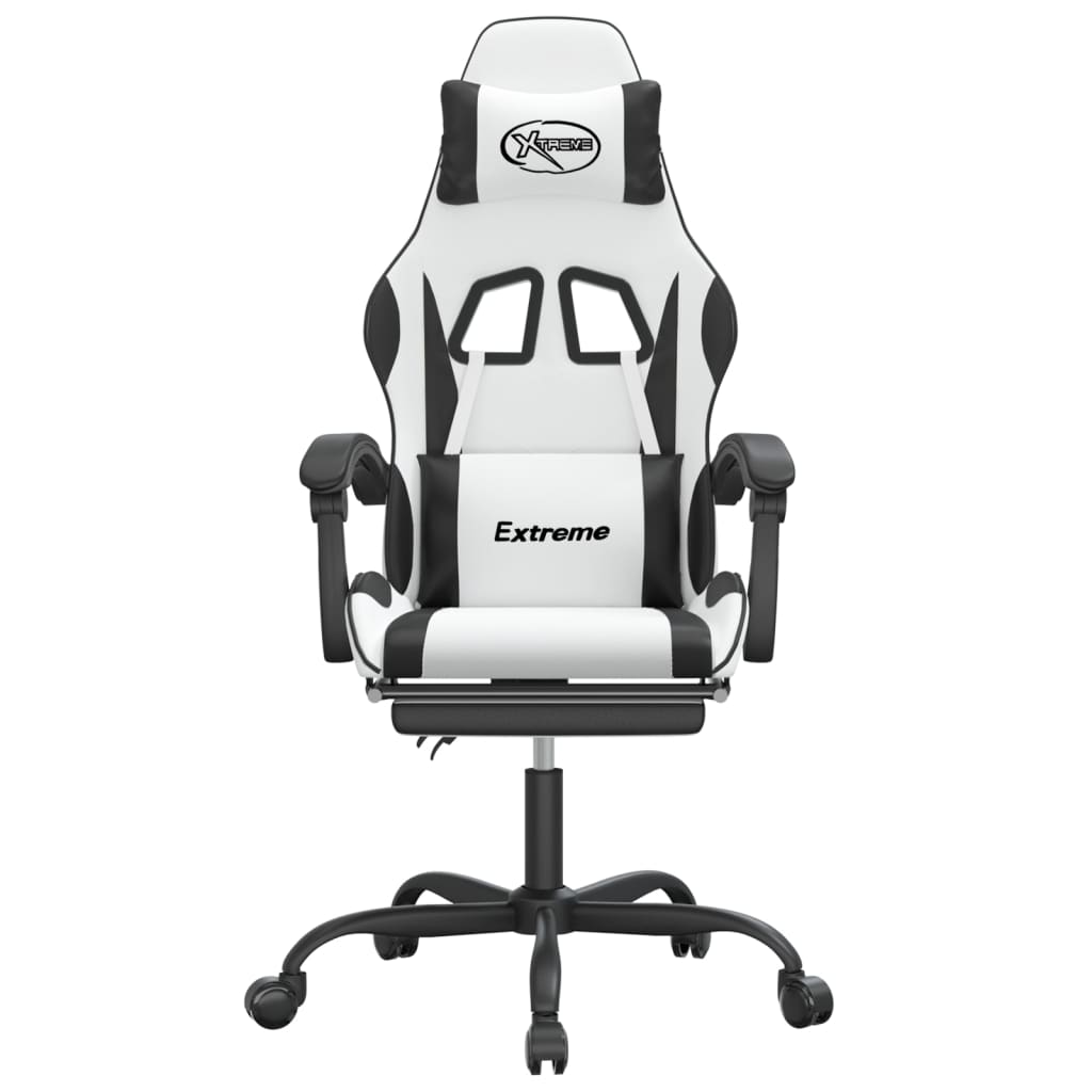 Swivel Gaming Chair with Footrest White&Black Faux Leather
