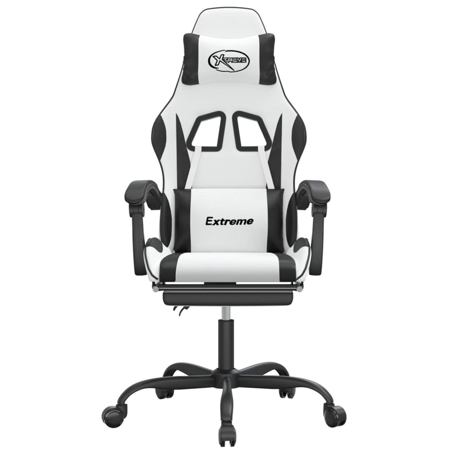 Swivel Gaming Chair with Footrest White&Black Faux Leather