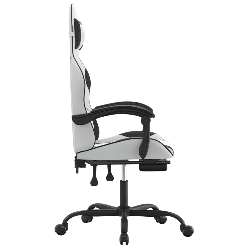 Swivel Gaming Chair with Footrest White&Black Faux Leather