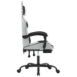 Swivel Gaming Chair with Footrest White&Black Faux Leather