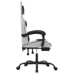 Swivel Gaming Chair with Footrest White&Black Faux Leather