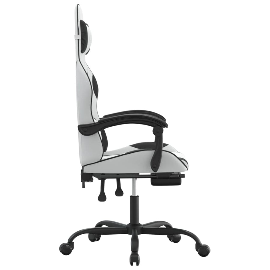 Swivel Gaming Chair with Footrest White&Black Faux Leather