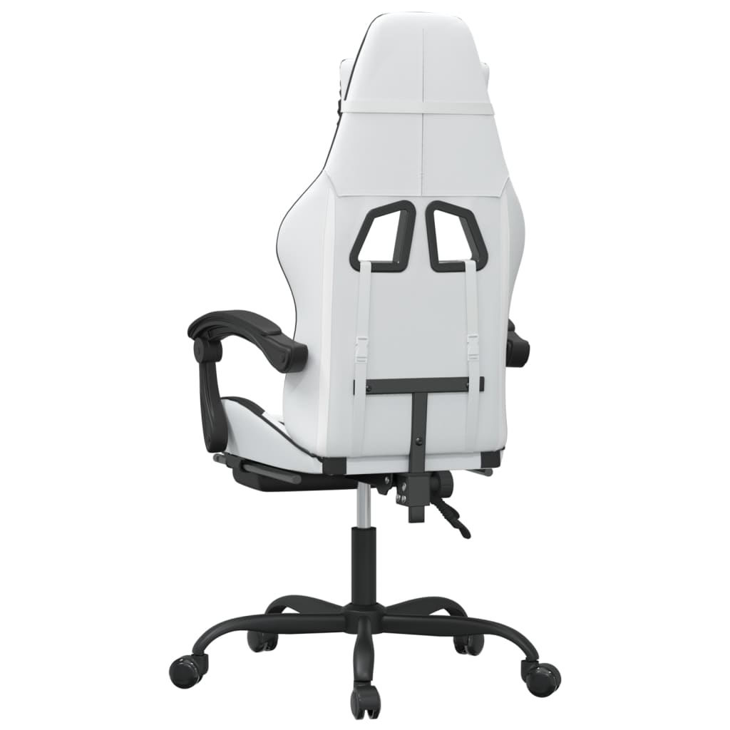 Swivel Gaming Chair with Footrest White&Black Faux Leather