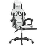 Swivel Gaming Chair with Footrest White&Black Faux Leather