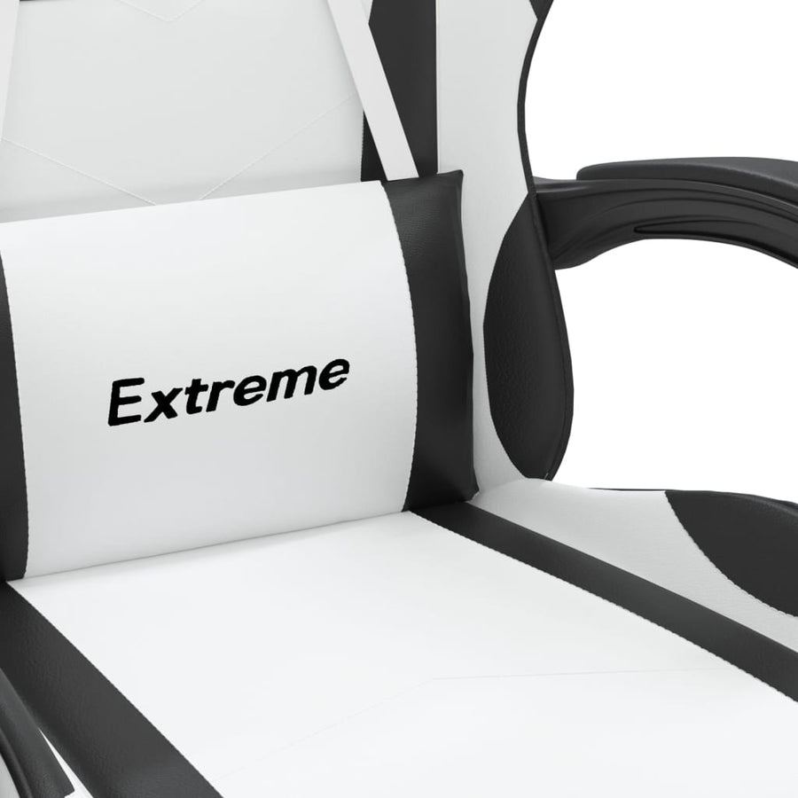 Swivel Gaming Chair with Footrest White&Black Faux Leather
