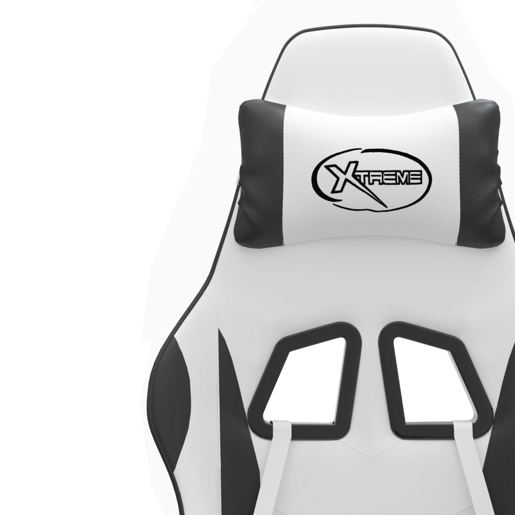 Swivel Gaming Chair with Footrest White&Black Faux Leather