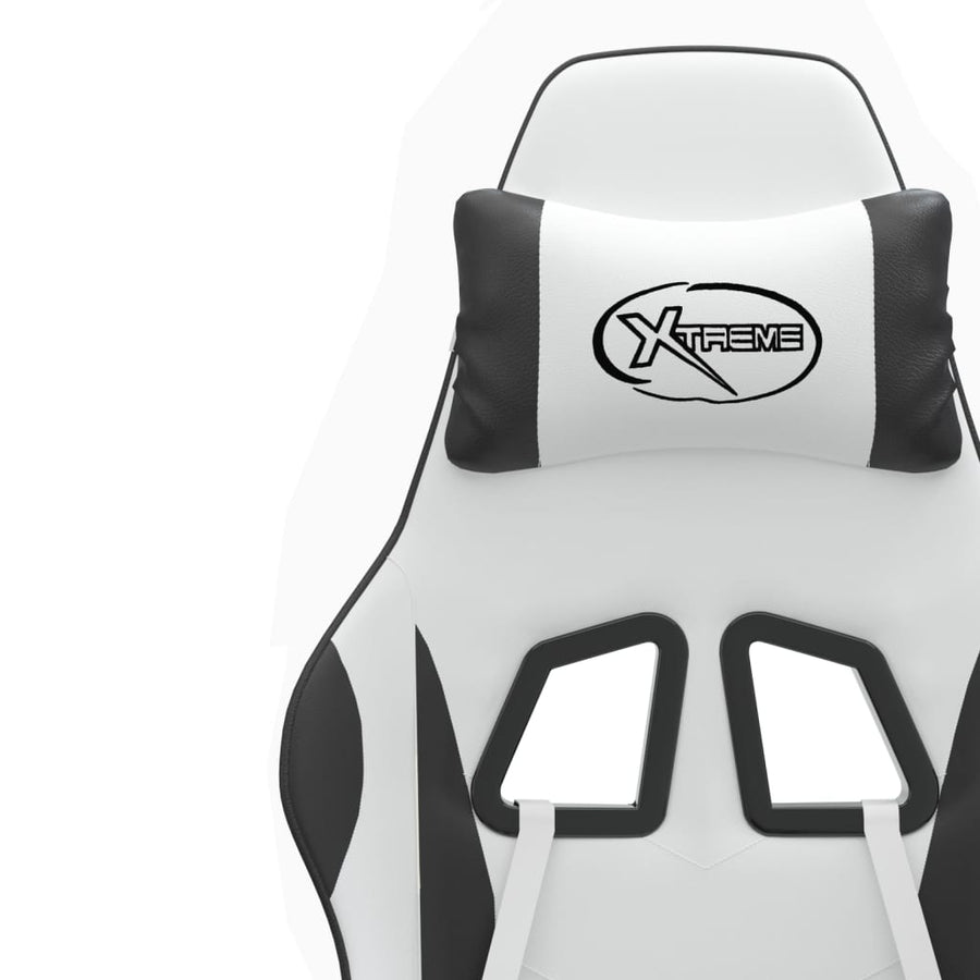 Swivel Gaming Chair with Footrest White&Black Faux Leather