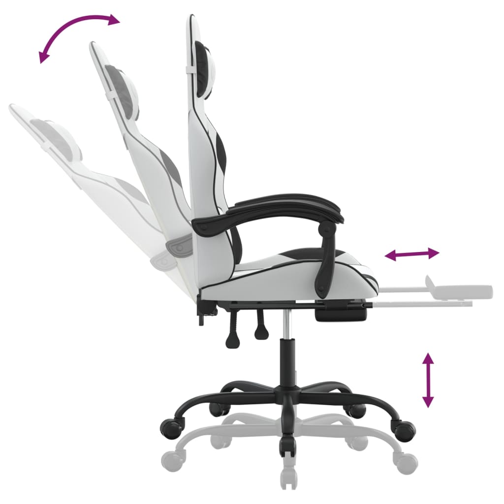 Swivel Gaming Chair with Footrest White&Black Faux Leather
