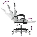 Swivel Gaming Chair with Footrest White&Black Faux Leather
