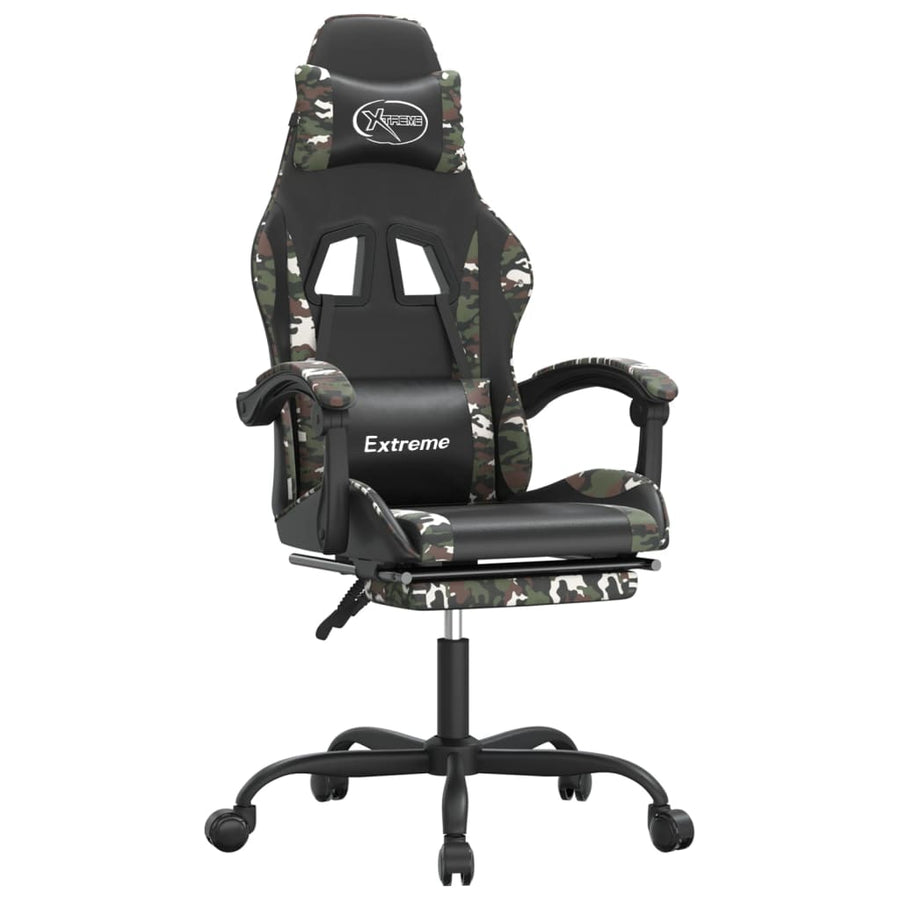 Swivel Gaming Chair with Footrest Black&Camouflage Faux Leather