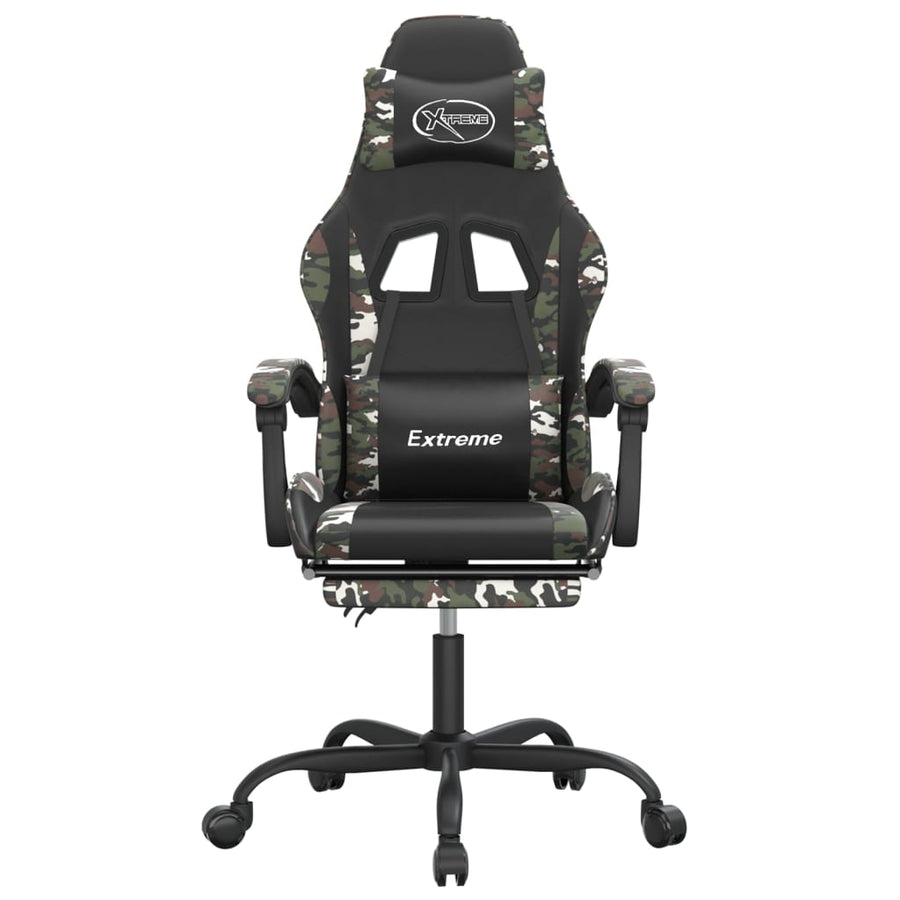 Swivel Gaming Chair with Footrest Black&Camouflage Faux Leather