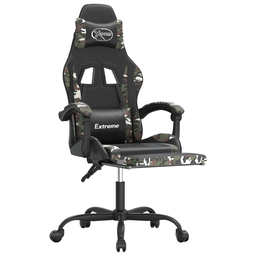 Swivel Gaming Chair with Footrest Black&Camouflage Faux Leather