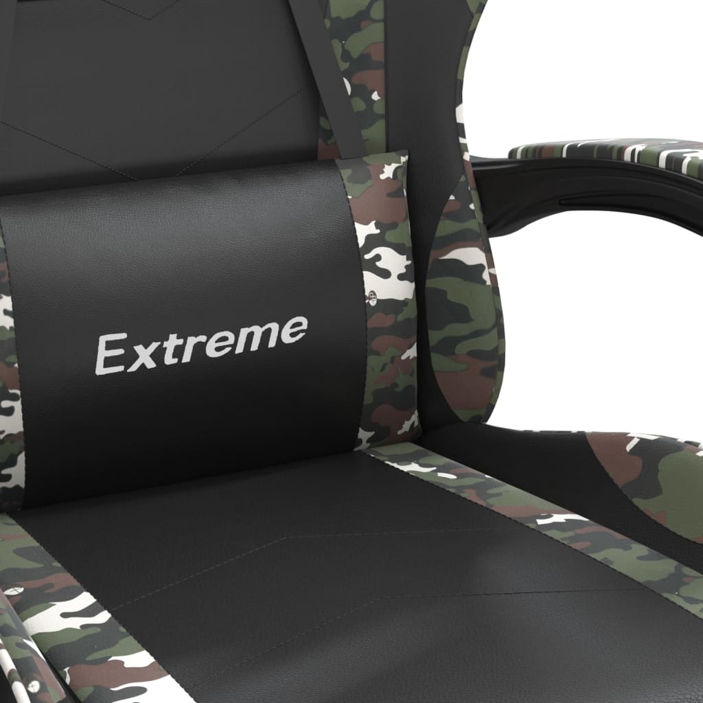 Swivel Gaming Chair with Footrest Black&Camouflage Faux Leather