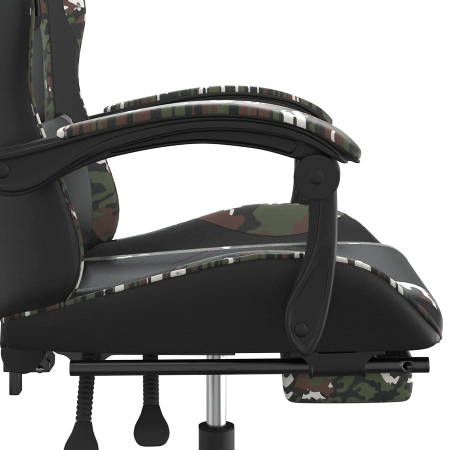 Swivel Gaming Chair with Footrest Black&Camouflage Faux Leather