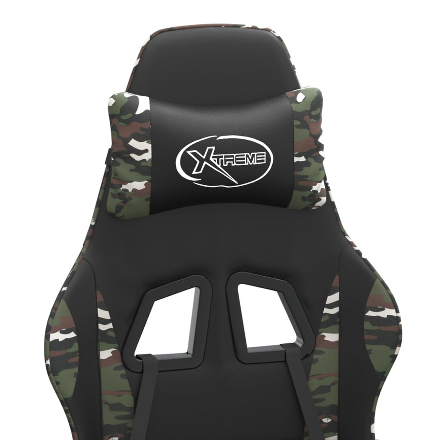 Swivel Gaming Chair with Footrest Black&Camouflage Faux Leather