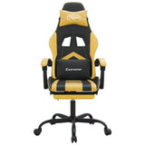 Swivel Gaming Chair with Footrest Black&Gold Faux Leather - Side View