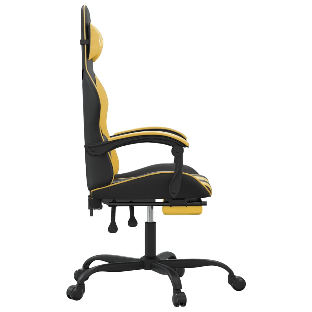 Swivel Gaming Chair with Footrest Black&Gold Faux Leather