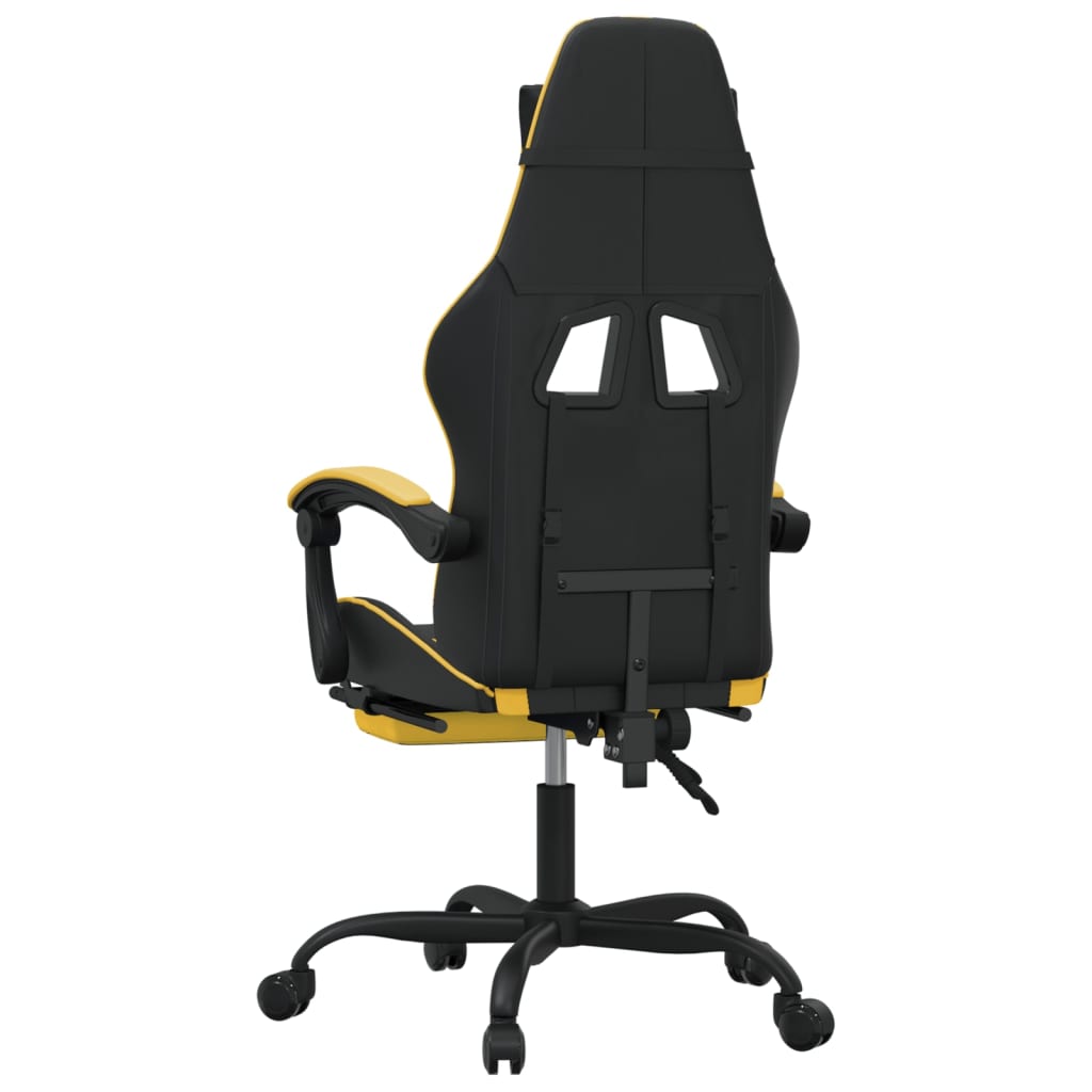Swivel Gaming Chair with Footrest Black&Gold Faux Leather