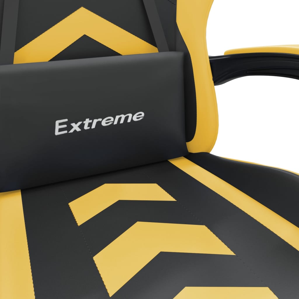 Swivel Gaming Chair with Footrest Black&Gold Faux Leather