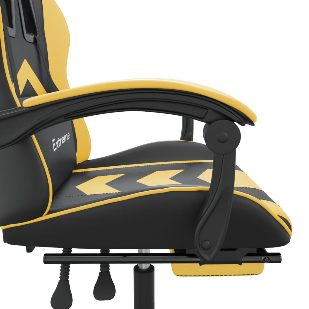 Swivel Gaming Chair with Footrest Black&Gold Faux Leather