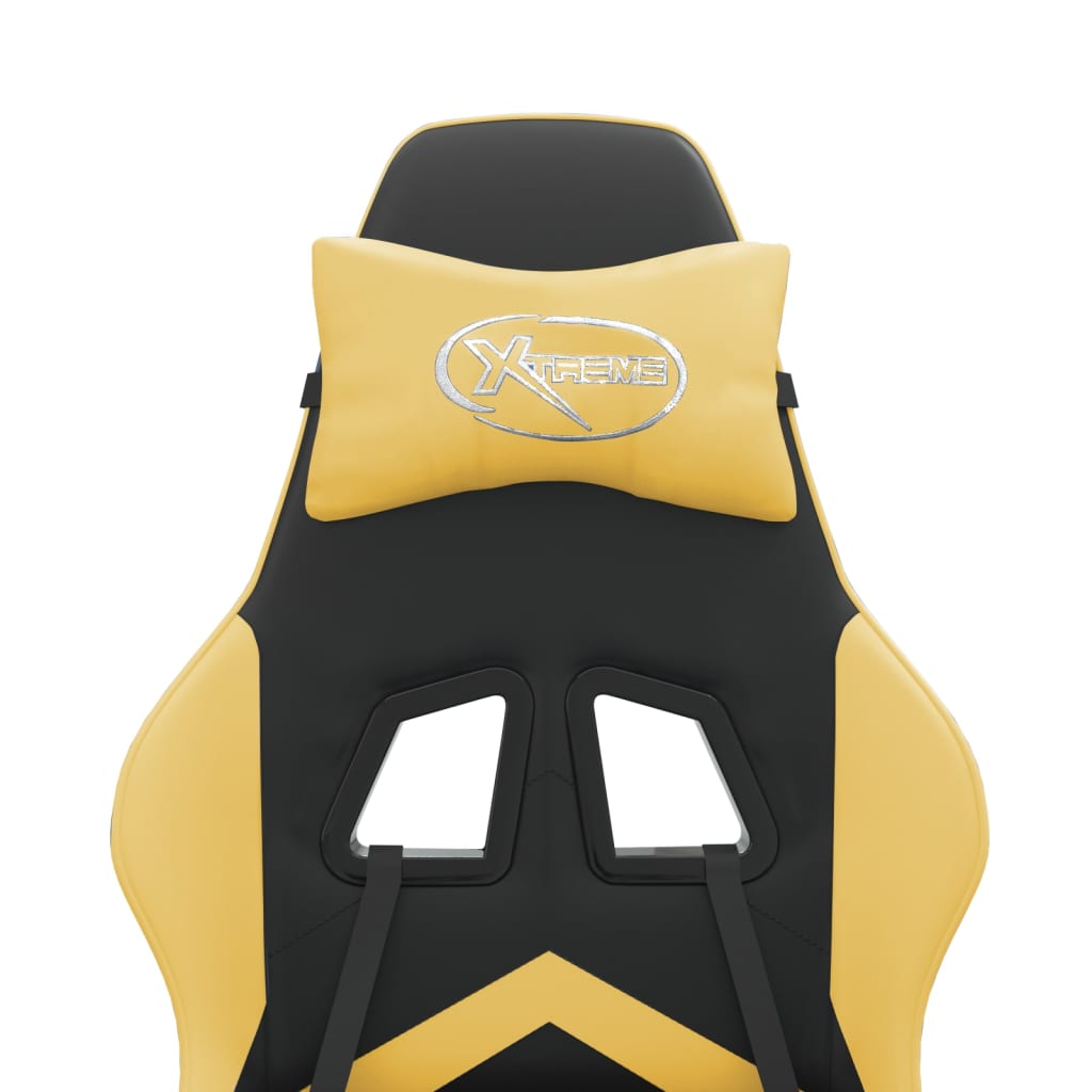 Swivel Gaming Chair with Footrest Black&Gold Faux Leather