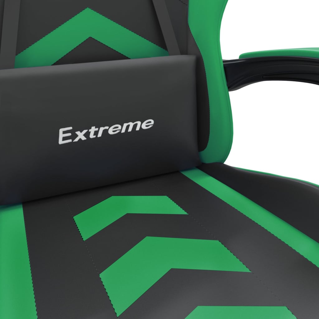 Swivel Gaming Chair with Footrest Black&Green Faux Leather