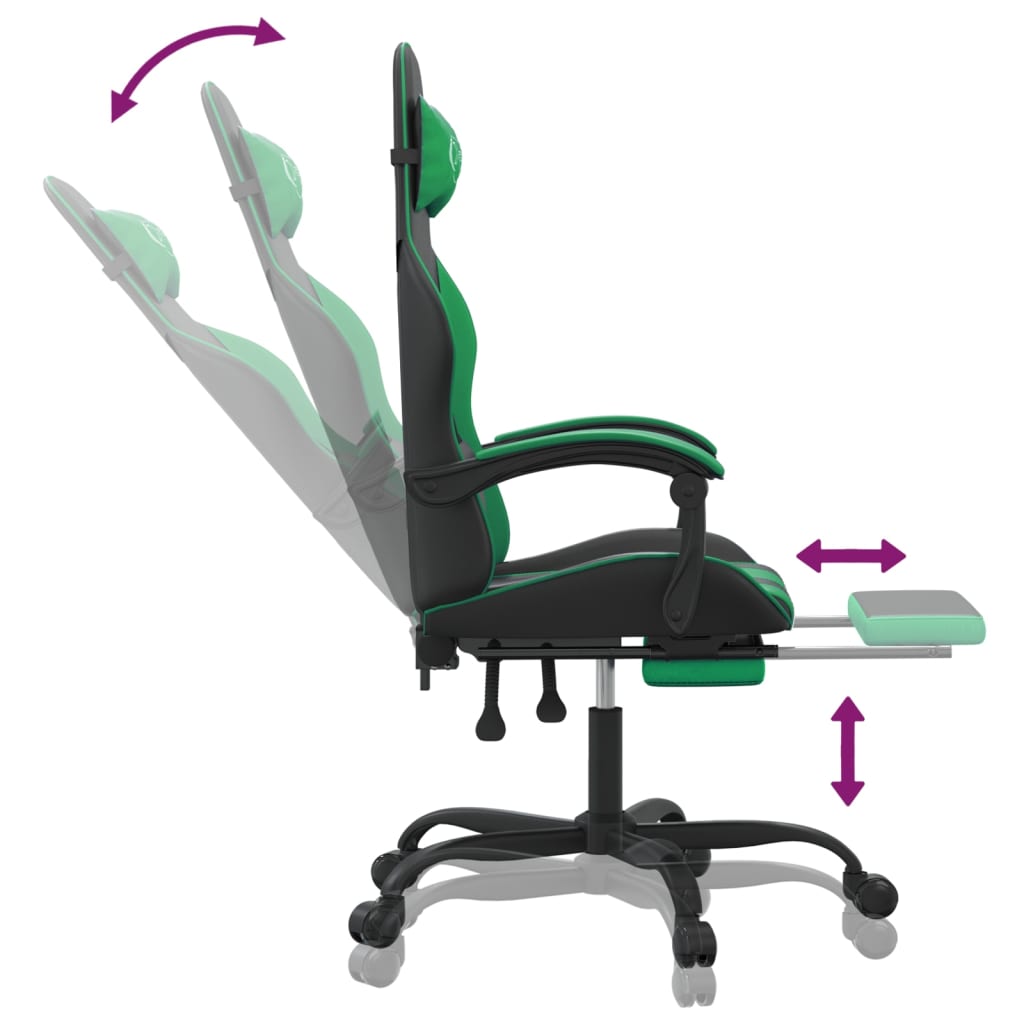 Swivel Gaming Chair with Footrest Black&Green Faux Leather