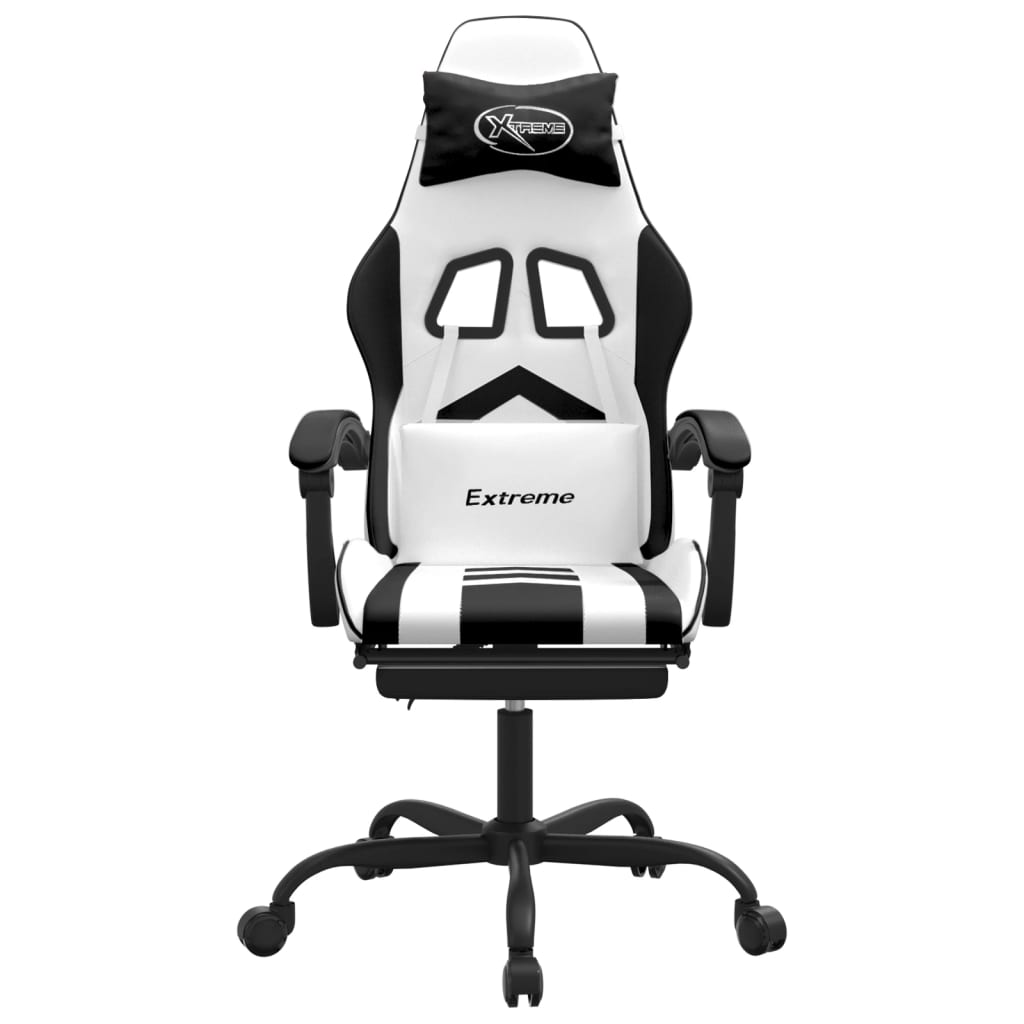 Swivel Gaming Chair with Footrest White&Black Faux Leather