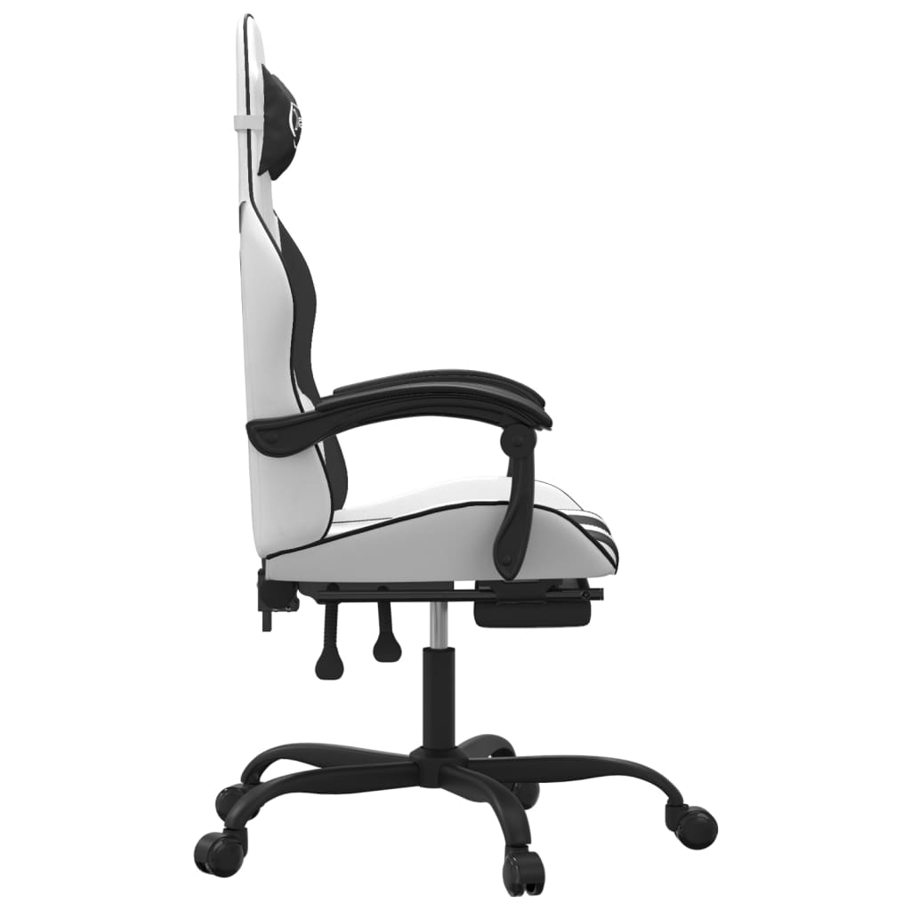 Swivel Gaming Chair with Footrest White&Black Faux Leather