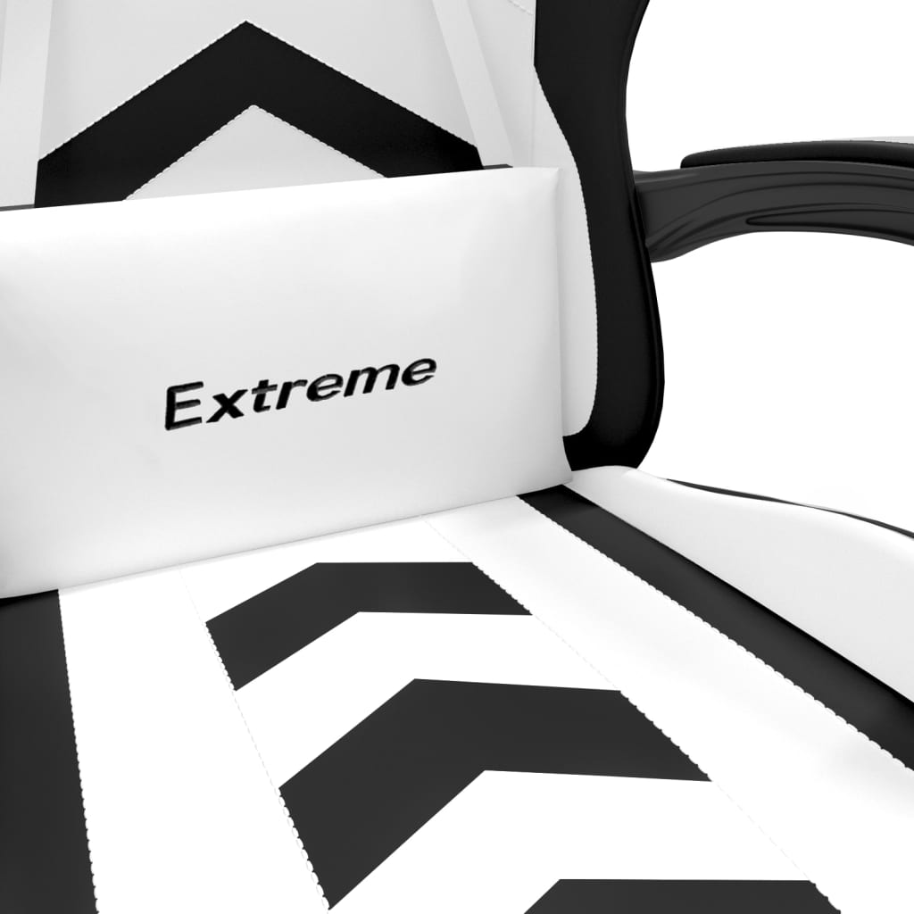Swivel Gaming Chair with Footrest White&Black Faux Leather