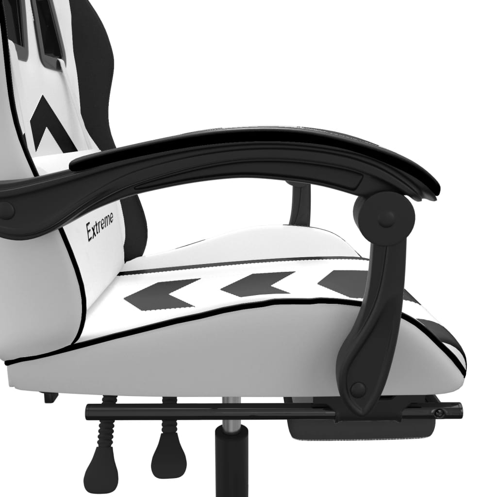 Swivel Gaming Chair with Footrest White&Black Faux Leather