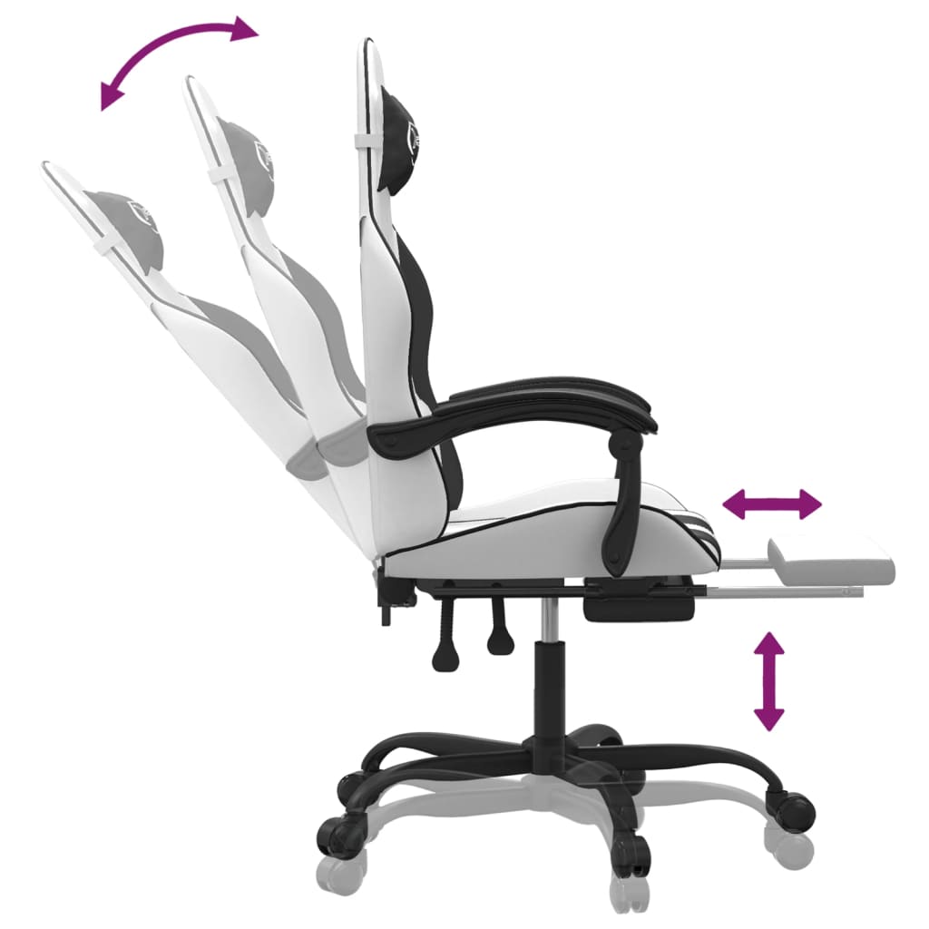 Swivel Gaming Chair with Footrest White&Black Faux Leather