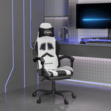 Swivel Gaming Chair with Footrest White&Black Faux Leather