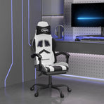Swivel Gaming Chair with Footrest White&Black Faux Leather